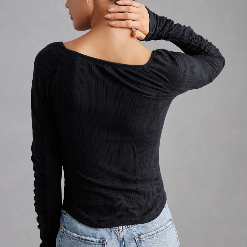 Pilcro Ribbed Ruched-Sleeve Top - Picture 3 of 4
